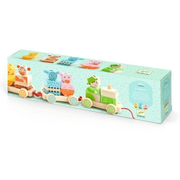 New Sealed Djeco Creaferme Wooden Train Push/Pull Along Stacking Toy - Picture 1 of 16
